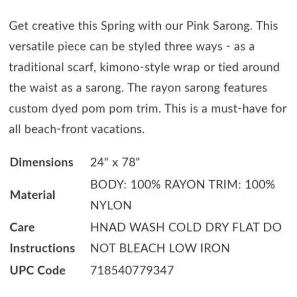 Mud Pie pink pom pom sarong beach cover up - Picture 4 of 8